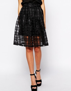 Fashion Union Midi Skirt In Check Mesh ￥261.90