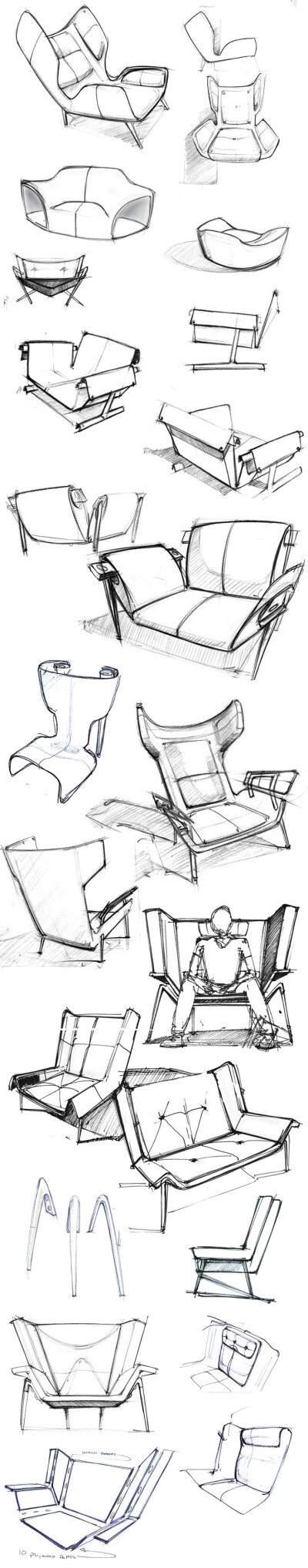 sketches of the Deca Lounge Chair by Larry Parker