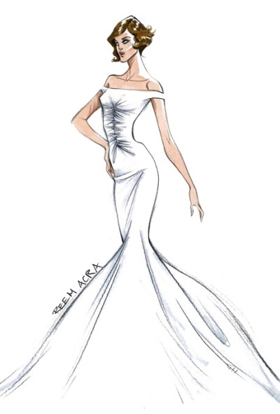 Wedding dress sketch for Angelina Jolie | Reem Acra | brides.com