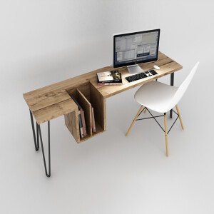 一款简约唯美的小书桌，把#书架#也集成进去了，简单漂亮。
