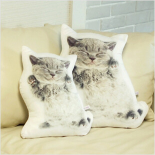 代购 韩国代购进口可爱咪眼小猫造型竖款卡通布艺棉质礼品靠垫抱枕靠背