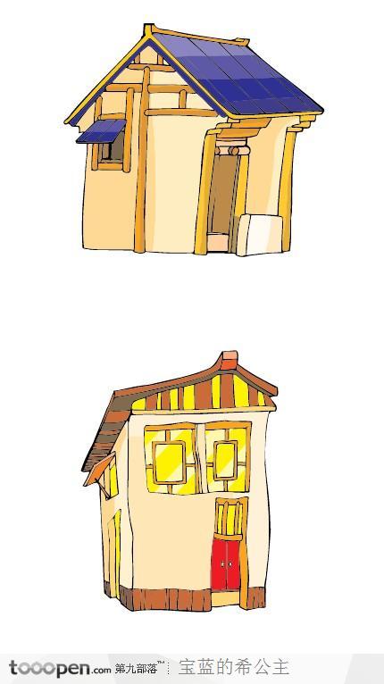 中国风卡通建筑瓦房