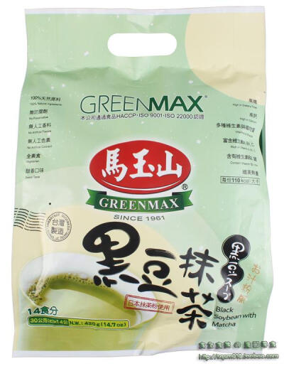 台湾进口送礼食品 马玉山 黑豆抹茶420g14包入增進腸道蠕動