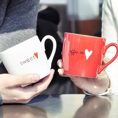 情侣杯子 陶瓷杯 对杯 马克杯 创意水杯 爱心咖啡杯 杯子带勺