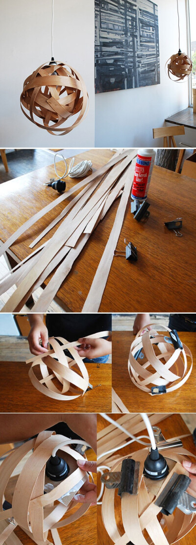 DIY: wood veneer pendant light