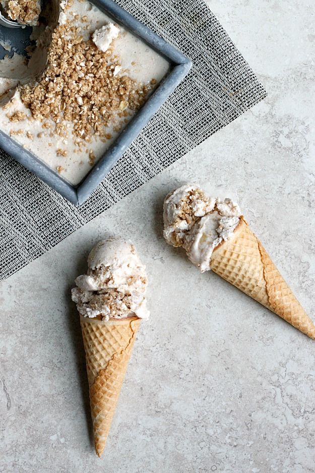 Caramelized Apples, and Oat Streusel all swirled into creamy, sweet, Cinnamon Ice Cream, make a perfect Apple Crisp Ice Cream!