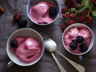 Blackberry Macadamia Ice Cream. With only five ingredients, this dairy-free ice cream could not be simpler to make.