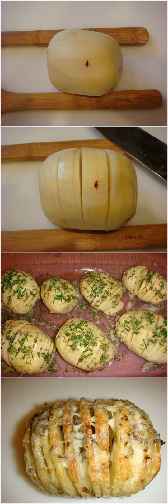 Sliced Baked Potatoes with Herbs and Cheese