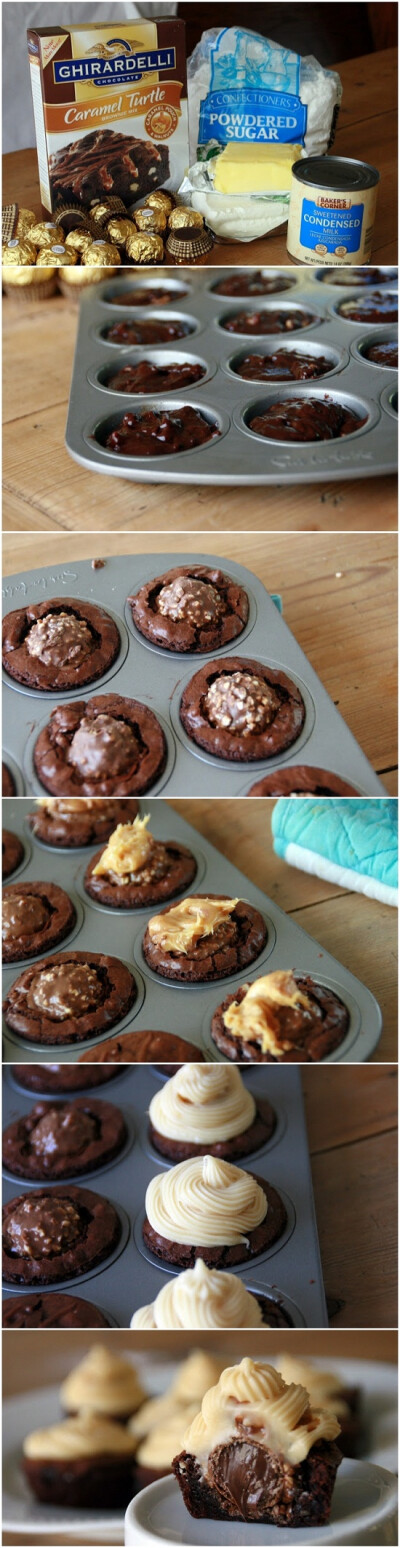 Ferrero Rocher Brownie Bites with Caramel-Cream Cheese Icing