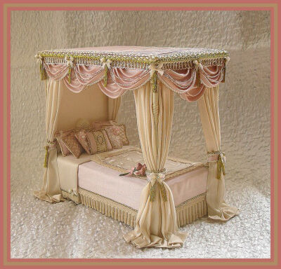 Silk four poster Dollhouse Bed.