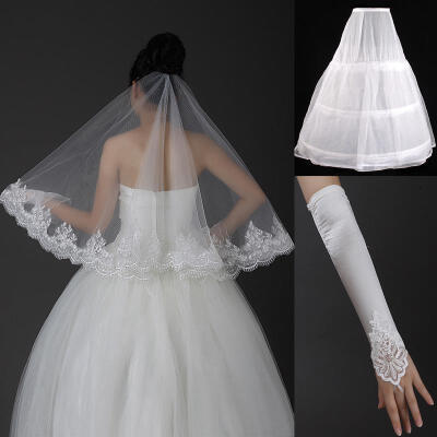 典恒新娘婚纱 婚庆用品 结婚 头纱 手套 裙撑三组合套件