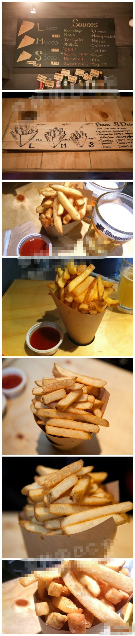 #韩国美食#【CORNET DE FRITES】是位于韩国外国语大学旁边的一家以新鲜炸薯条而出名的小店。因为紧靠外大、庆熙大，所以在大学生中可是非常有人气哒！店内的菜单只有薯条和饮料，薯条也是新鲜炸出来的，绝对保证口感和味道店铺不是很大，想要约上朋友小聚的童鞋可要早去哦~参考价格：人均4000韩元