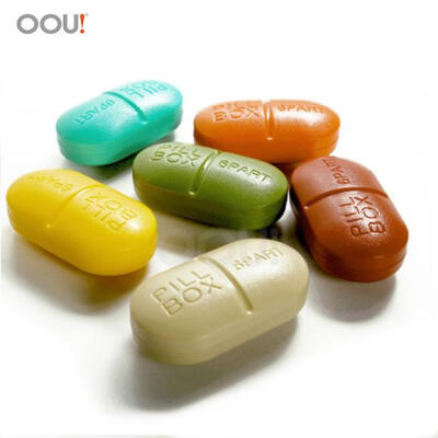 OOU！随身药盒创意迷你可爱糖果色便携药丸收纳盒长形6分格