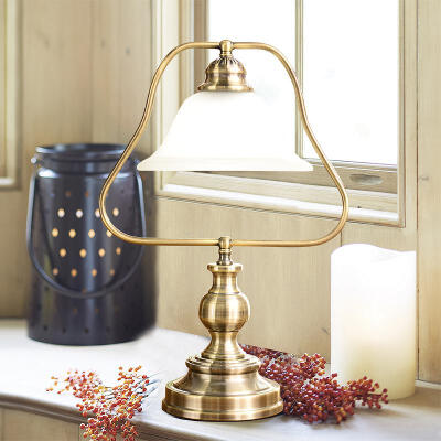 美式简约现代书房卧室灯具 复古喇叭口玻璃罩铁艺台灯