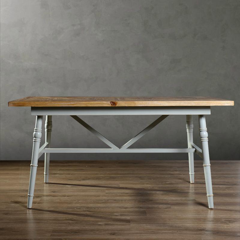 奇居良品 美法式乡村实木家具 洛琳卡榆木长方形餐厅西餐桌子