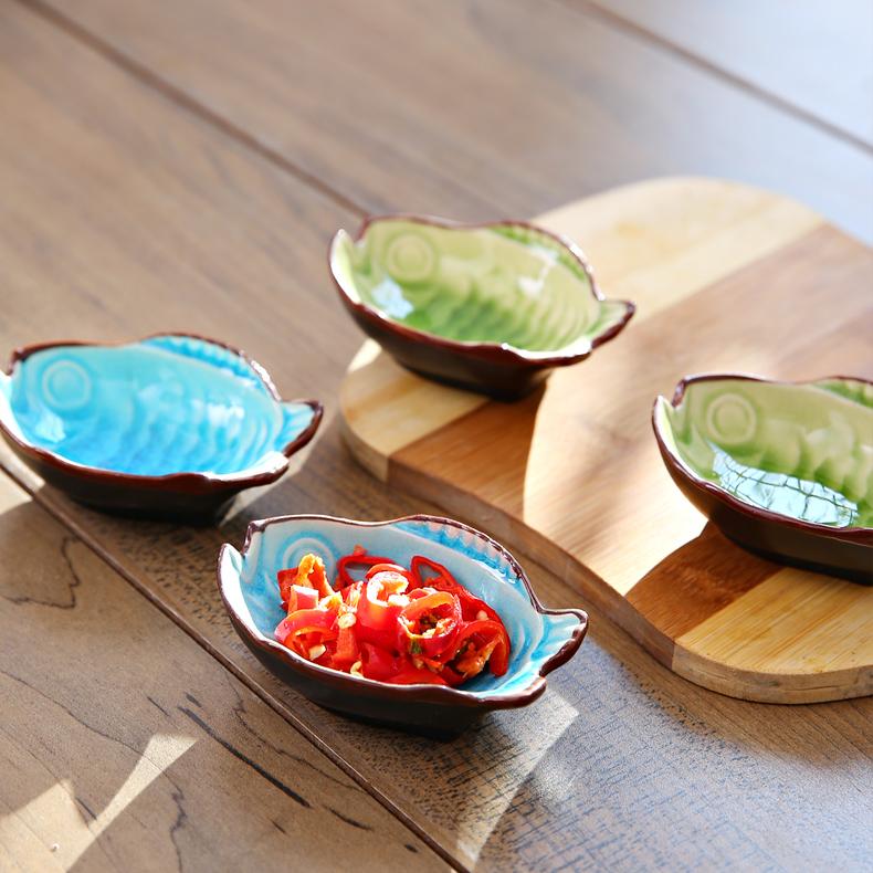 NDP 碟子盘子陶瓷创意小鱼碟 两色冰裂釉餐具日式味碟酱碟蘸酱碟