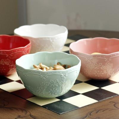 超仙~！甜心唯美欧式出口糖果色陶瓷浮雕碗早餐碗饭碗小碗七色