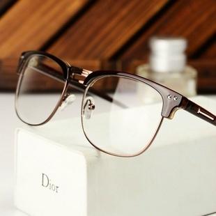韩版T字小清新眼镜框半框金属铆钉眼镜架复古风男女可配近视眼镜