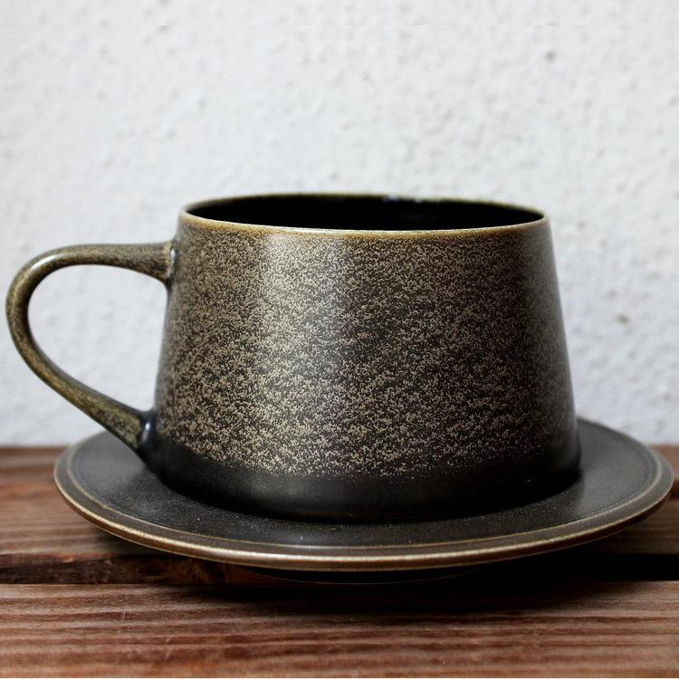 原创手工拉坯陶瓷咖啡杯碟男士办公水杯马克杯简约大气礼物可定制