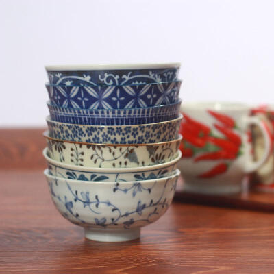 韩国日本进口韩式日式陶瓷器和风餐具创意釉下彩美浓烧米饭碗