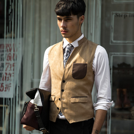 商务卡其色西装马甲