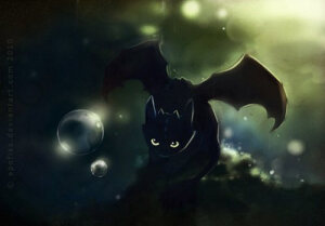 来自插画师Apofiss的黑猫唯美插画，那可爱劲就像驯龙记里面的夜煞。没看过驯龙记的同学可以去恶补了。