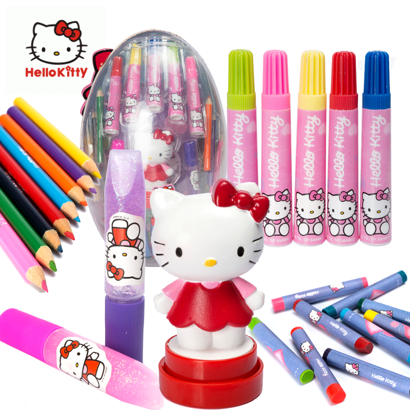 hellokitty文具凯蒂猫画笔组合套装儿童绘画工具套装文具礼盒蜡笔