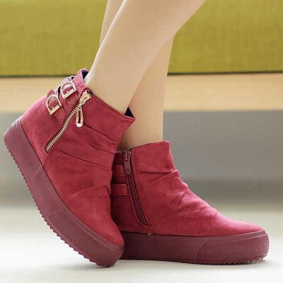 高帮帆布鞋女 韩版时尚侧拉链休闲鞋 学生布鞋子女单鞋松糕鞋