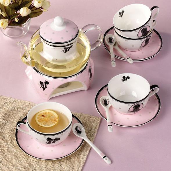 英式下午茶 茶具 15头花茶壶玻璃茶具套装陶瓷过滤芯可加热