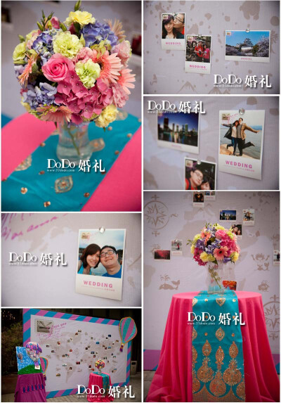 【成都DoDo官网：www.77dodo.com 婚礼预约咨询：028-87519920 整个婚礼所见之处，无不体现东南亚的元素和意象，那些强烈东南亚风格的传统布料也是精挑细选从泰国进口的。就连手工制作的签到册，也被我们贴上了浓郁的…