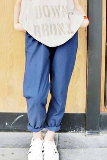 早秋韩版 日本棉麻 显瘦撞色抽绳哈伦休闲裤 小脚裤女