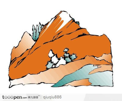 手绘山峰植物插画素材