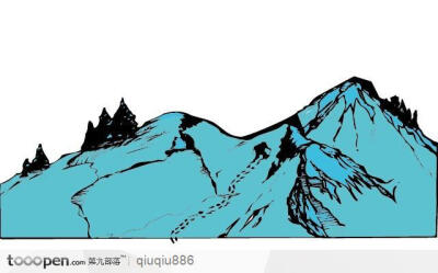 登山人物山峰树木插画素材