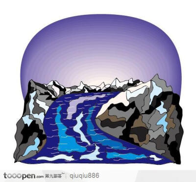 河流水纹山峰插画素材