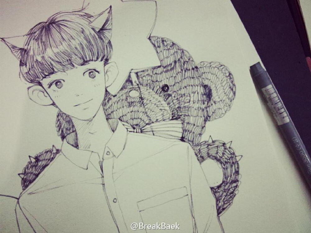 EXO灿烈手绘插画CR.BreakBaek