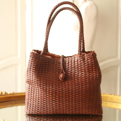 我爱你店第511篇 纯手工编织 头层牛皮 复古单肩包 手提篮子 女包