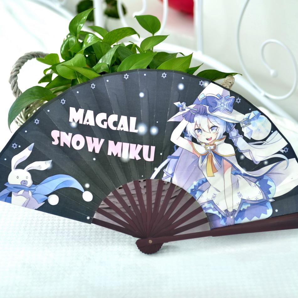 绝对萌域雪初音未来miku日式动漫周边绢布古风扇子卡通可爱风