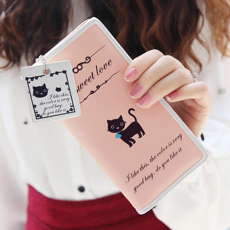 KQueenStar 韩版时尚甜美卡通可爱猫咪女士长款钱包皮夹