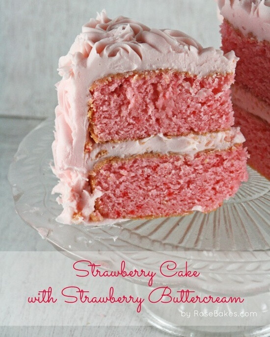 Slice of Strawberry Cake with Strawberry Buttercream Frosting