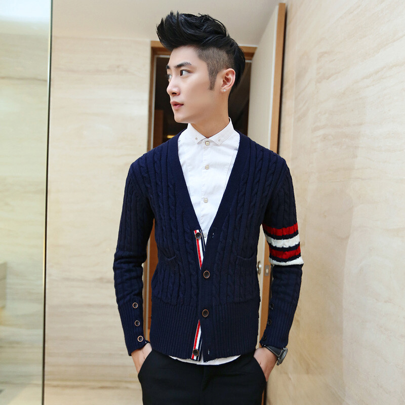 2014秋冬新款gxg男装韩版撞色提花男士修身毛衣开衫潮男针织外套