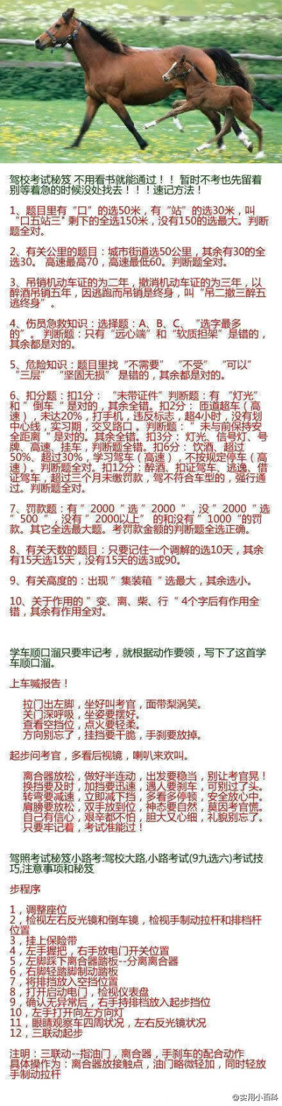 驾校考试秘笈，不用看书就能通过！！送给你身边现在或将来要学车的朋友吧！（转）