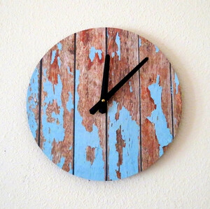 Cottage Chic Wall Clock, Featured In Lucky Magazine, Home Decor, Decor and Housewares, Blue Wood, Home and Living, Reclaimed Decor的图片