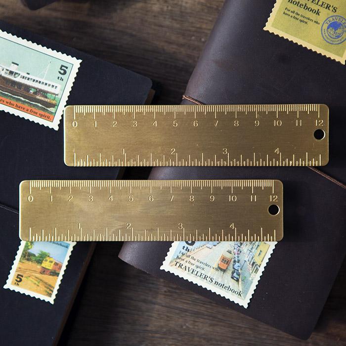 travelers notebook 复古款黄铜书签尺 双刻度 加厚12厘米长尺子