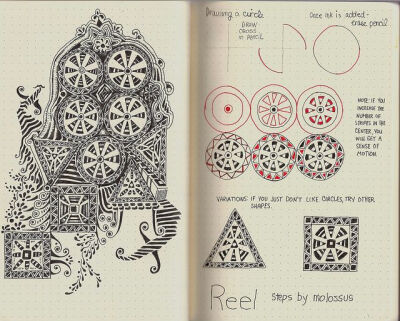 Reel-tangle pattern by molossus, who says Life Imitates Doodles, via Flickr