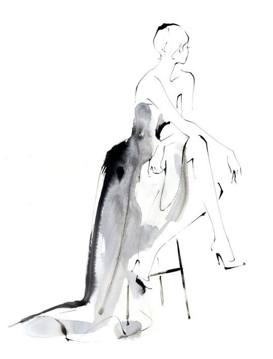 Fashion illustration - stylish ink &amp;amp; wash, fashion drawing // Yoco Nagamiya