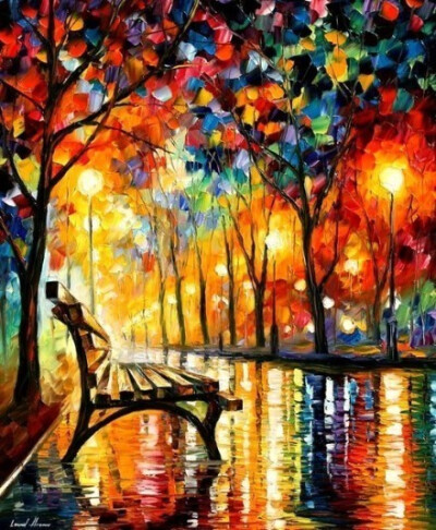 俄罗斯画家Leonid Afremov绚丽多彩的雨季插画欣赏