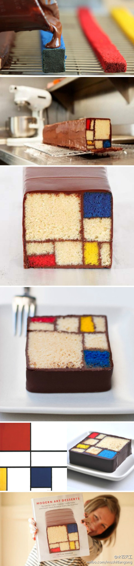 【美食】 “the Mondrian Cake 蛋糕”，灵感来自荷兰几何抽象画派先驱 Mondrian（蒙德里安）代表作“线与色彩的构成”。由天才糕点师 Caitlin Williams Freeman 设计制作。