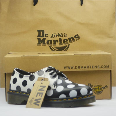 dr.martens香港马丁鞋3孔黑白圆点女鞋低帮鞋