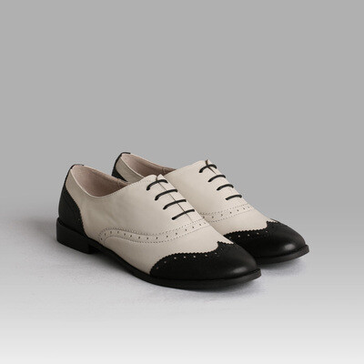 LIGER FOREST英伦复古新品低跟时尚单鞋女鞋子真皮黑白拼色牛津鞋