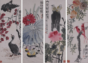 花鸟四屏